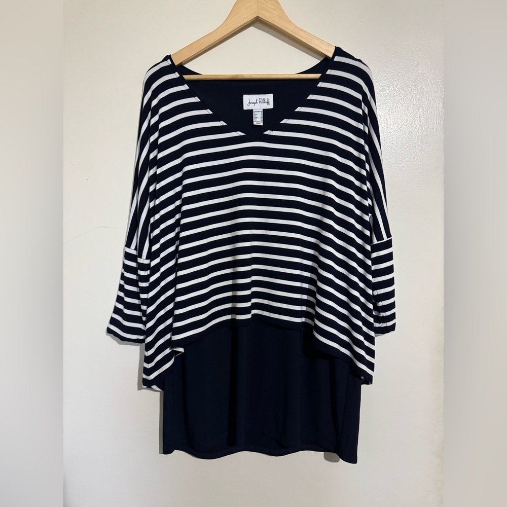 Joseph Ribkoff Navy and White V-Neck Top layered effect